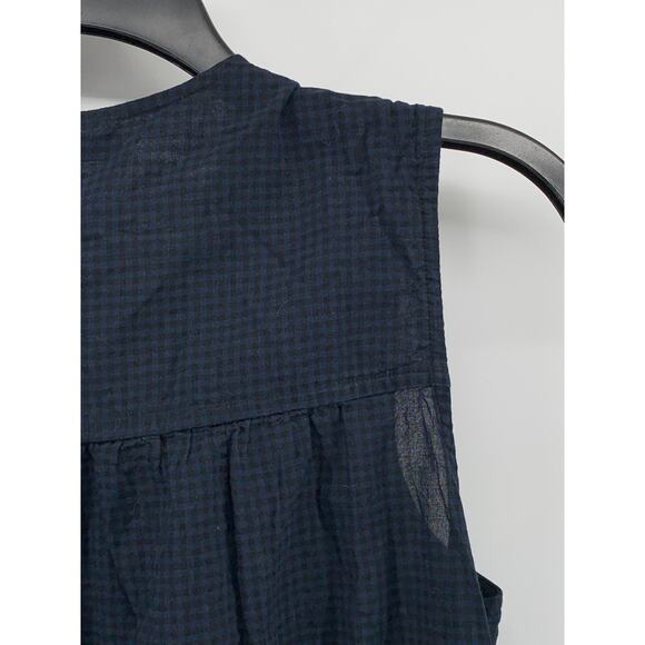 UNIQLO Women's Navy-Black Gingham Split Tie-Neck Sleeveless Belted Dress SZ XS - Picture 5 of 13